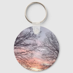 Winter Zonsondergang Door Bomen Sleutelhanger