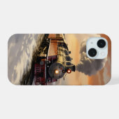 Winter zonsondergang en trein iPhone 15 case (Achterkant horizontaal)