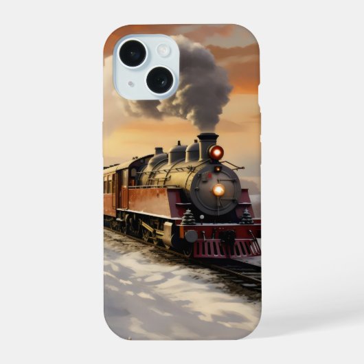 Winter zonsondergang en trein iPhone 15 case (Achterkant)