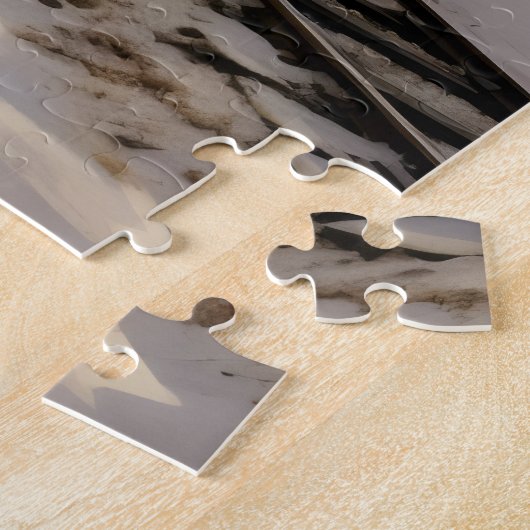 Winter zonsondergang en trein legpuzzel (Zijkant)