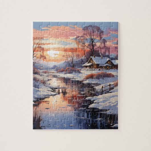 Winter Zonsondergang in de Country Puzzel (Verticaal)