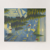 Winter zonsondergang in een gezellig dorp legpuzzel (Horizontaal)