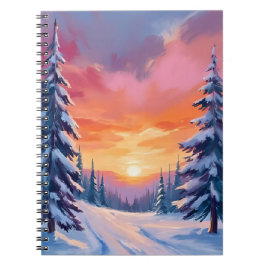 Winter Zonsondergang met Sneeuw | Pastel Waterverf Notitieboek
