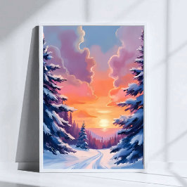 Winter Zonsondergang met Sneeuw | Watercolor Lands Poster