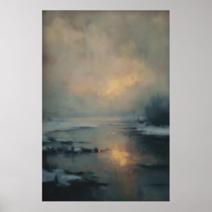 Winter Zonsondergang Reflectie, Gotisch Natuur Lan Poster
