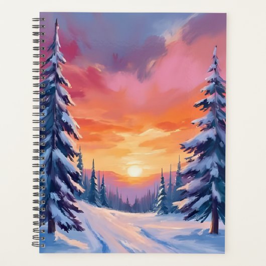 Winter Zonsondergang Sneeuw | Pastel Waterverfschi Planner (Voorkant)