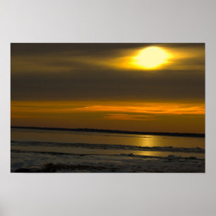 Winter Zonsondergang Waterlandschap Poster