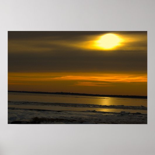 Winter Zonsondergang Waterlandschap Poster (Voorkant)