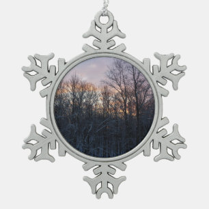 Winter Zonsopgang I Pastel Natuur Landschap Tin Sneeuwvlok Ornament