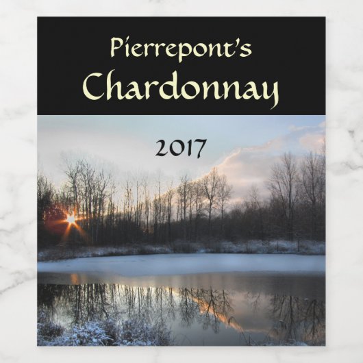 Winter Zonsopgang Vijver Witte Wijn Label Wijn Etiket (Enkel label)