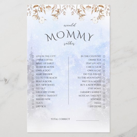 Winter Zou Moeder Liever Baby Shower Spel (Voorkant)