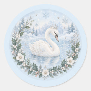 Winter Zwaan Baby Shower Favor Ronde Sticker