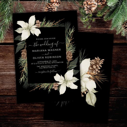 Winter Zwart en Wit Elegant Script Bruiloft Kaart