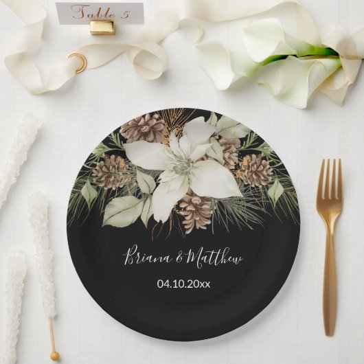 Winter Zwart en Wit Elegant Script Bruiloft Papieren Bordje (Huwelijk)
