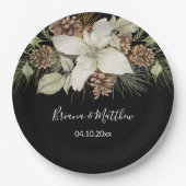 Winter Zwart en Wit Elegant Script Bruiloft Papieren Bordje (Voorkant)