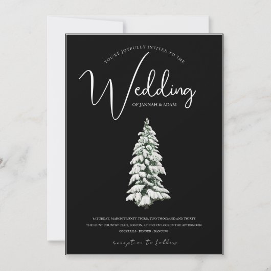 Winter Zwart en Wit Sneeuwig Pine Tree Bruiloft Kaart (Voorkant)