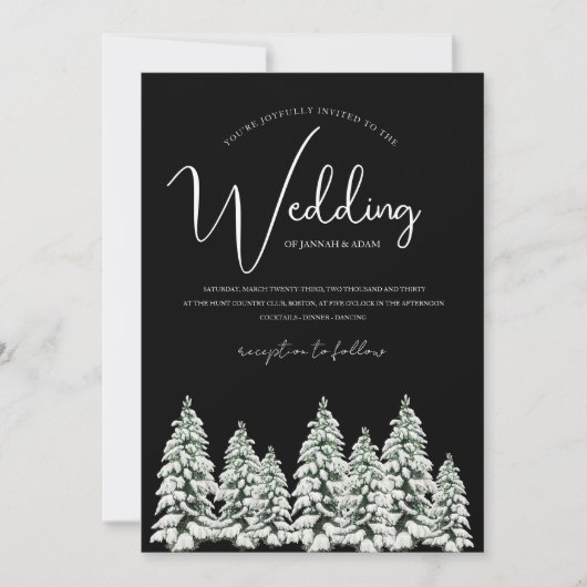 Winter Zwart en Wit Sneeuwig Pine Tree Bruiloft Kaart (Voorkant)