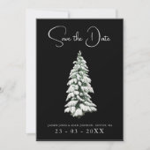 Winter Zwart en Wit Sneeuwig Pine Tree Bruiloft Save The Date (Voorkant)