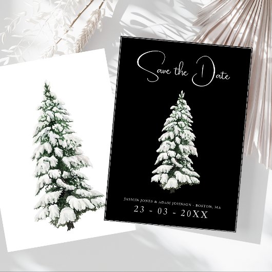 Winter Zwart en Wit Sneeuwig Pine Tree Bruiloft Save The Date