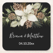 Winter Zwart-wit Elegant Script Bruiloft Kartonnen Onderzetters (Voorkant)