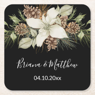 Winter Zwart-wit Elegant Script Bruiloft Kartonnen Onderzetters
