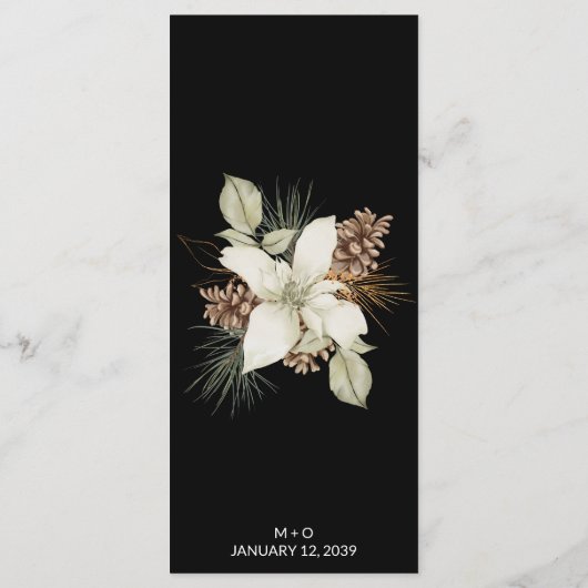 Winter Zwart-wit Elegant Script Bruiloft Menu (Achterkant)