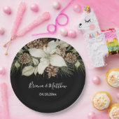 Winter Zwart-wit Elegant Script Bruiloft Papieren Bordje (Feest)