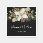 Winter Zwart-wit Elegant Script Bruiloft Servet (Voorkant)