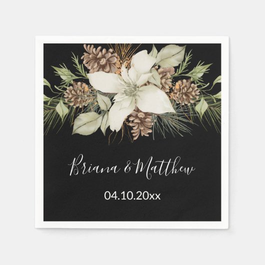 Winter Zwart-wit Elegant Script Bruiloft Servet (Voorkant)