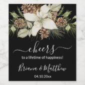 Winter Zwart-wit Elegant Script Bruiloft Wijn Etiket (Enkel label)