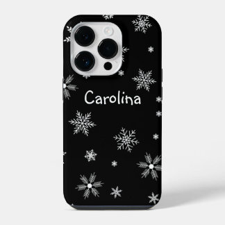 winter zwart wit patroon naam iPhone 14 plus hoesje