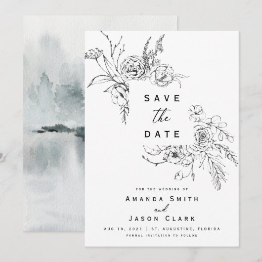 Winter Zwart-wit Save The Date Wedding Kaart (Voorkant / Achterkant)