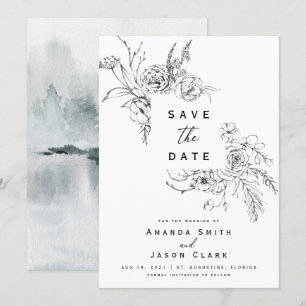 Winter Zwart-wit Save The Date Wedding Kaart