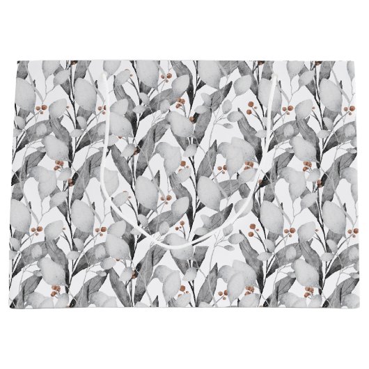 Winter Zwart-wit Waterverf Botanisch Groot Cadeauzakje (Voorkant)