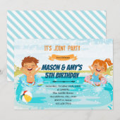 Winter zwembad jongen meisje gezamenlijk feest kaart (Voorkant / Achterkant)