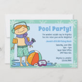 Winter Zwembad Party Rood Haar Jongen Binnenzwemme Kaart (Voorkant)