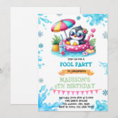 Winter zwembad pinguïn party uitnodiging (Voorkant / Achterkant)