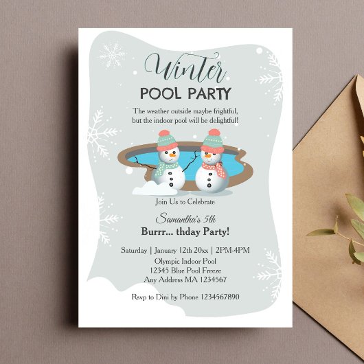 Winter zwembad verjaardagsfeestje kaart