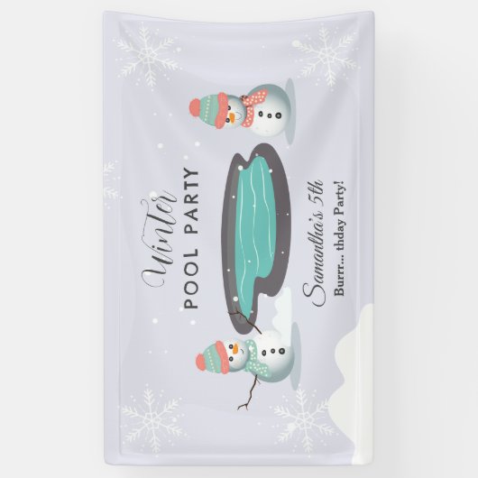 Winter zwembad verjaardagsfeestje spandoek (Verticaal)
