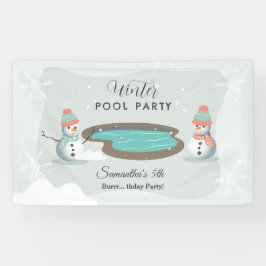 Winter zwembad verjaardagsfeestje spandoek