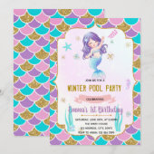 Winter zwembad zeemeermin thema uitnodiging (Voorkant / Achterkant)