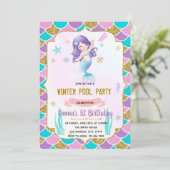 Winter zwembad zeemeermin thema uitnodiging (Staand voorkant)