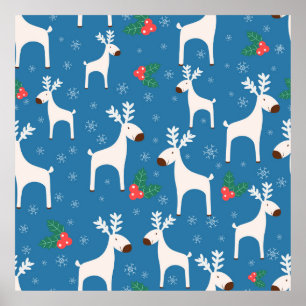 Winterachtergrond met deers (naadloos patroon) en poster