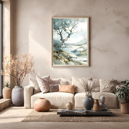 Winterachtig klifpad met kale bomen poster