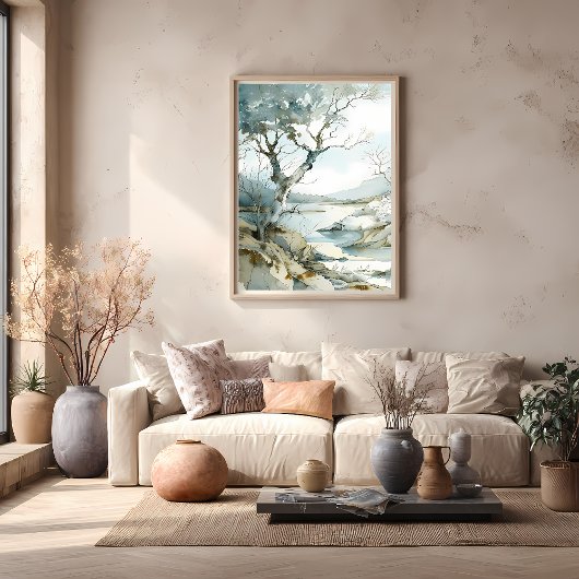 Winterachtig klifpad met kale bomen poster