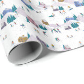 Winteralpen feestdagen: actieve mensen naadloos cadeaupapier (Rol Hoek)