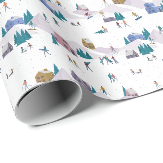 Winteralpen feestdagen: actieve mensen naadloos cadeaupapier (Rol Hoek)