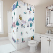 Winteralpen feestdagen: actieve mensen naadloos douchegordijn (In situ)