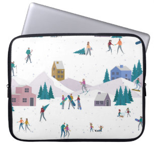 Winteralpen feestdagen: actieve mensen naadloos laptop sleeve
