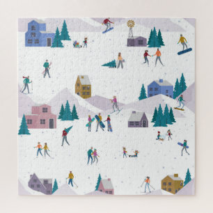 Winteralpen feestdagen: actieve mensen naadloos legpuzzel